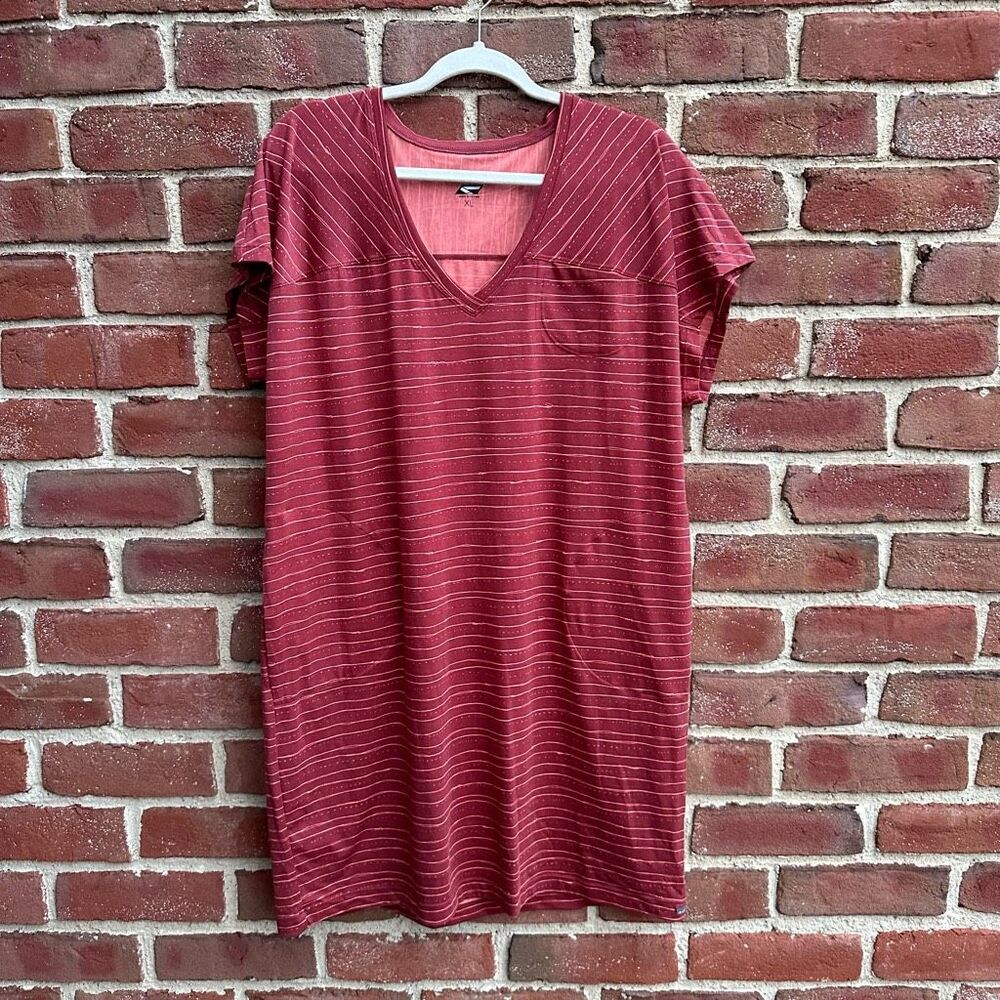 Title Nine $89 Hiolani V-Neck Tee Shirt Dress Orange Painted Stripe XL NEW